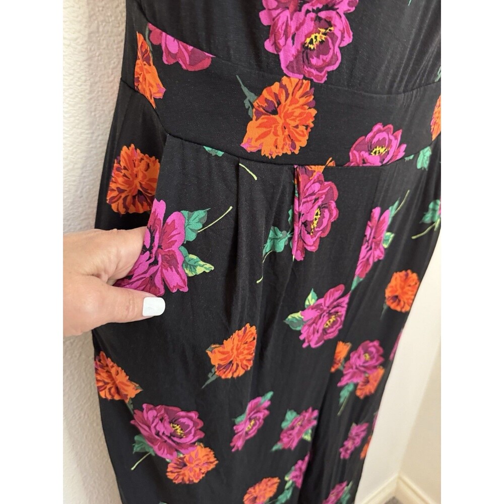 Torrid Jumpsuit Black Floral Wide Leg  Sleeveless Rayon Ruffle Size L Day Dead - Picture 3 of 7